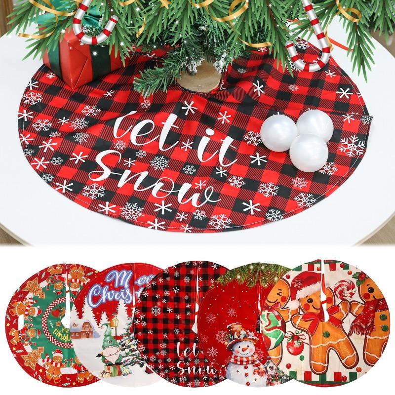 Large Christmas Tree Skirt Red Xmas Tree Foot Covers Santa Claus Snowflake Snowman Carpet Base Mat Party Decor Supplies 60x60cm