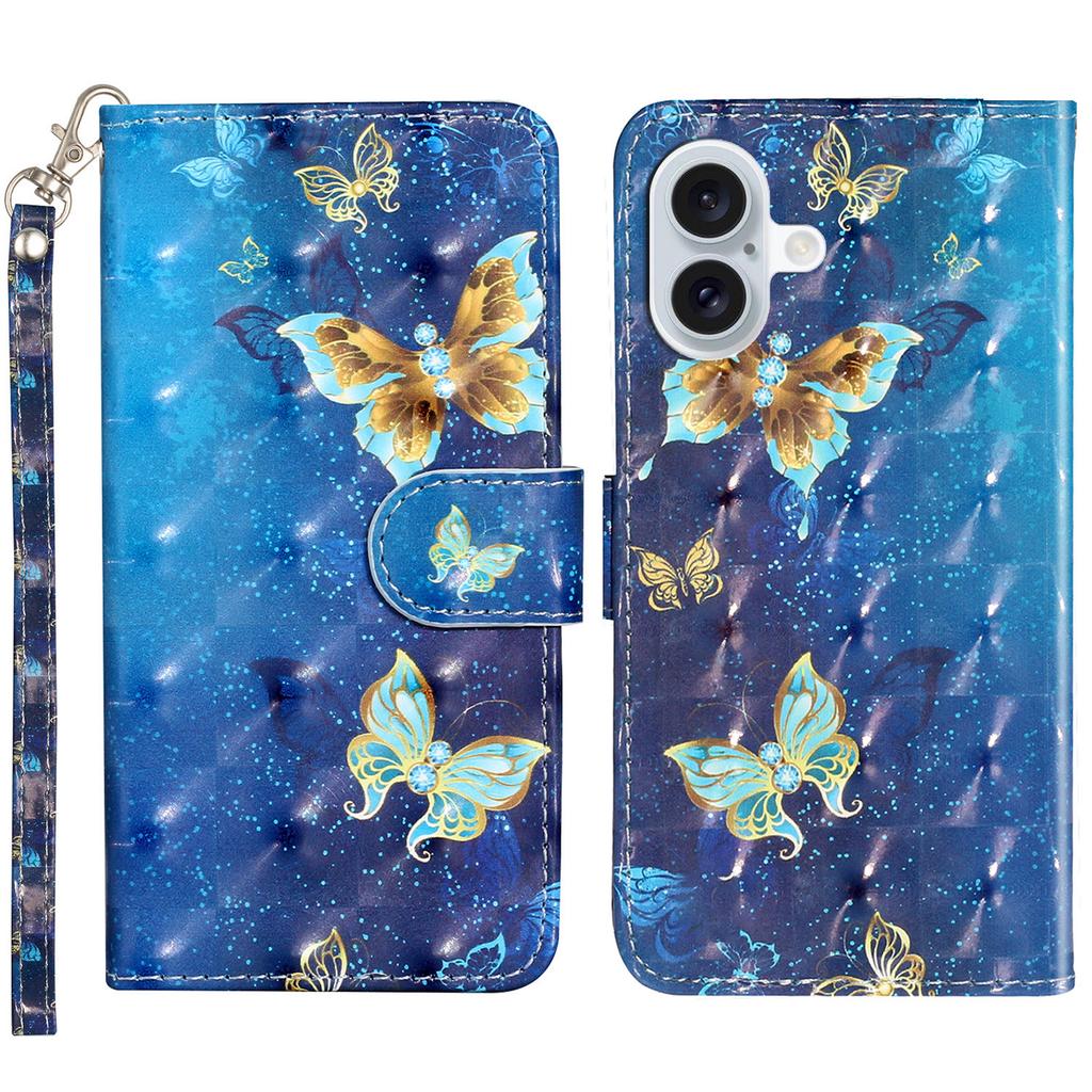 For iPhone 16 Plus Case 3D Pattern Printed Leather Wallet Phone Cover Stand Bookstyle