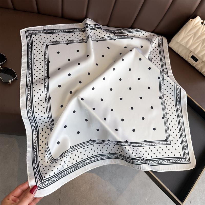 Small Square Scarf Geometric Shawl Square Scarf Advanced Simulation Silk Neck Sunscreen Headscarf Polka Dot Printed Scarf Women's Silk Scarf Feeling