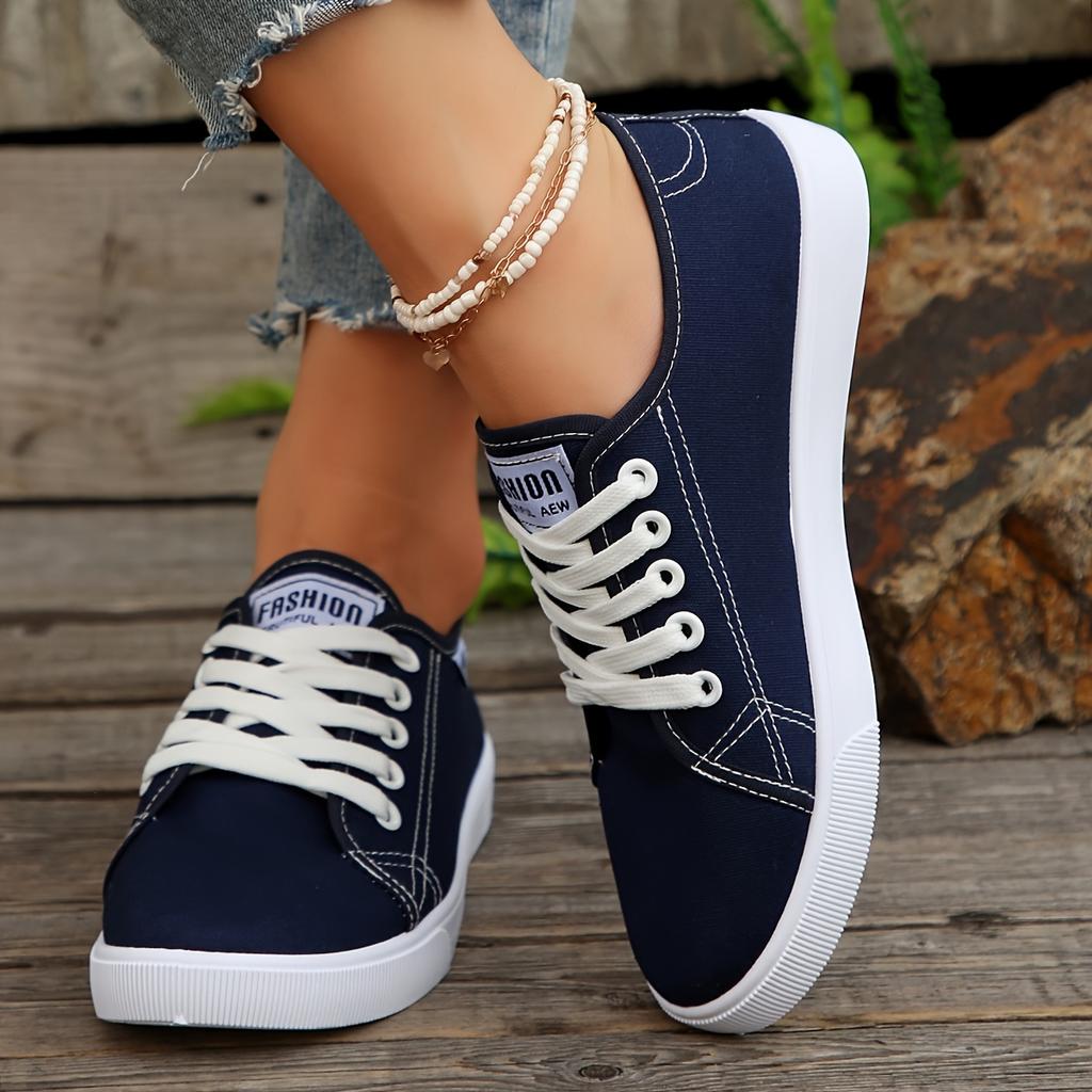 Women's Casual Canvas Sneakers Lightweight Lace-Up Low Tops Shoes for Spring Fall Breathable Black & White Sneakers