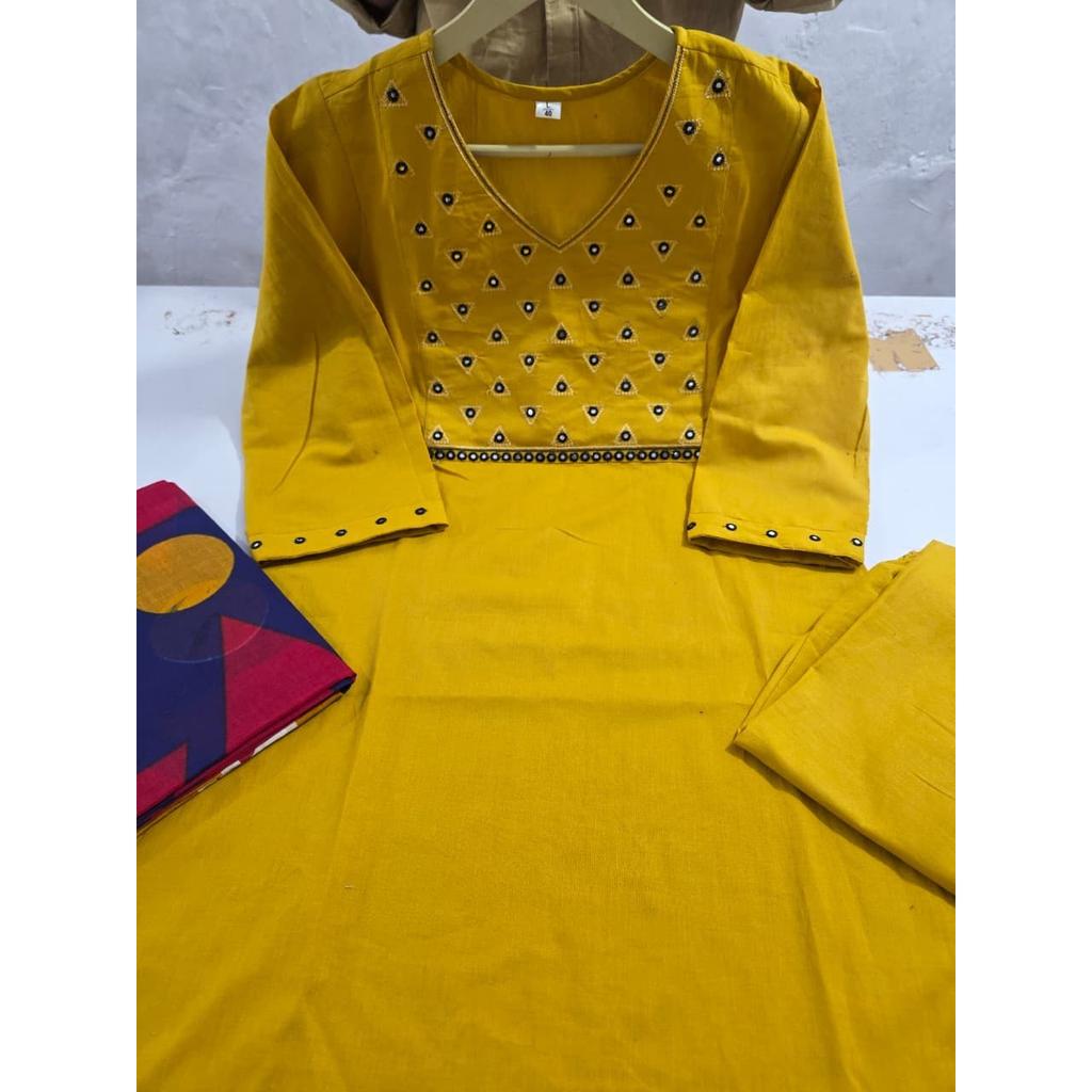 Heavy Cotton Pakistani Kurti Pant Dupatta Set Designer Bollywood Ethni Kurta Set