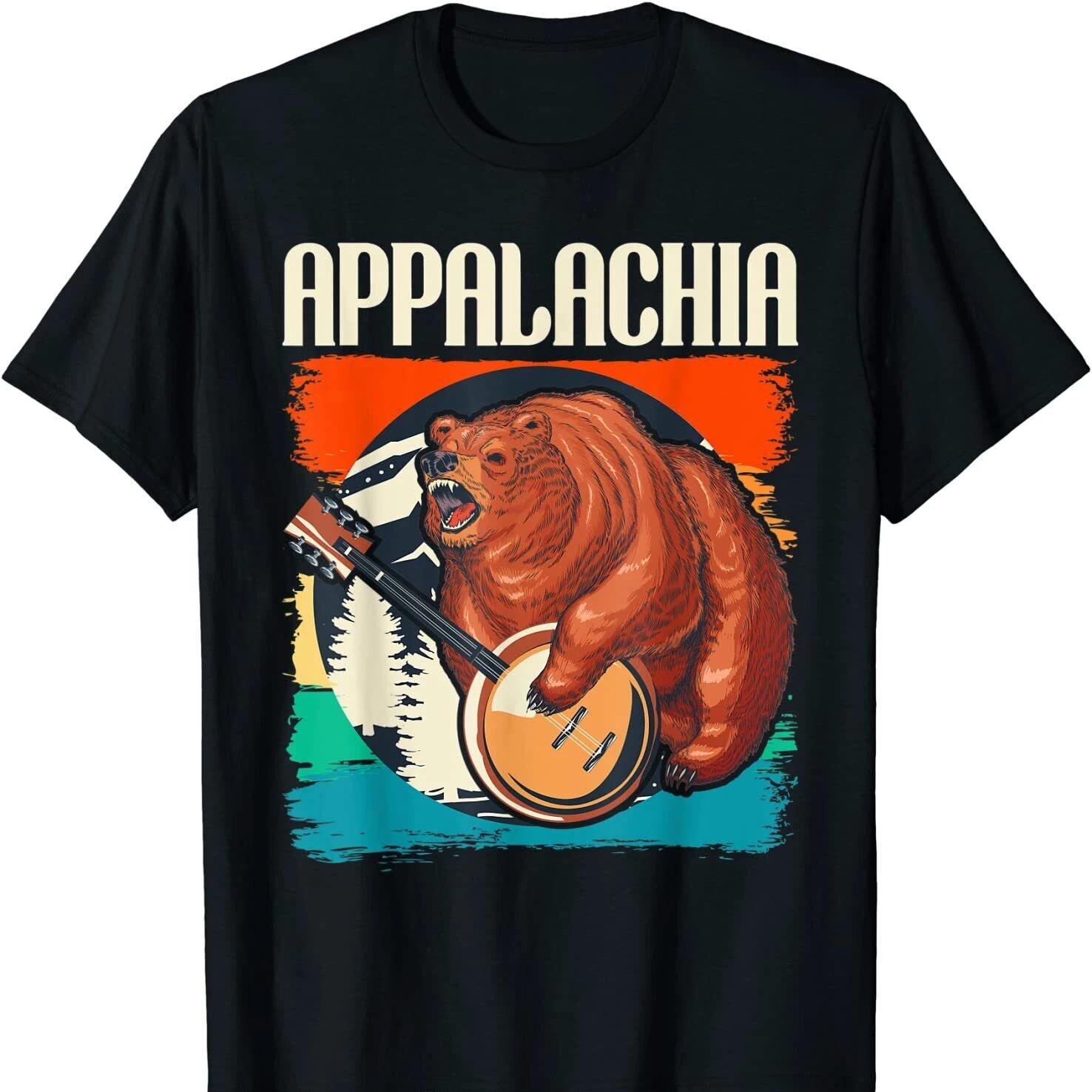 Appalachia Bear Retro Banjo Player Musician T Shirt New 100 Cotton Short Sleeve ONeck Tshirt Casual Mens Top S
