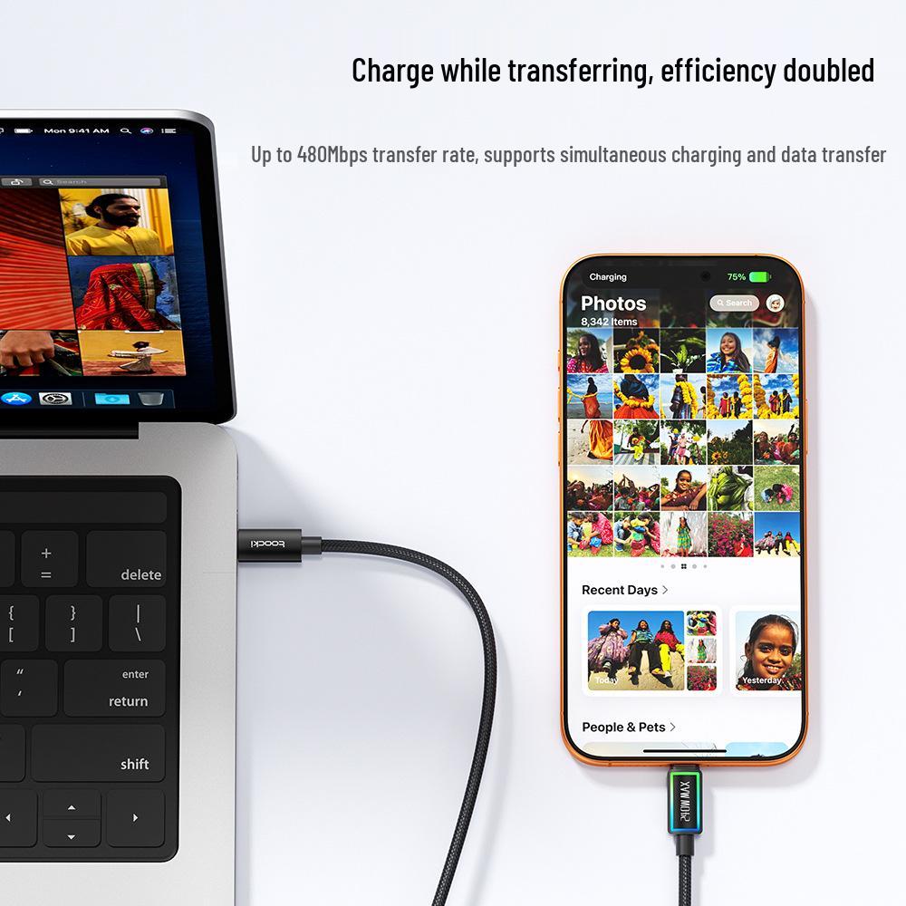 Tuqi Super Fast Charging LED Flowing Light PD240W Data Cable for Huawei and Apple