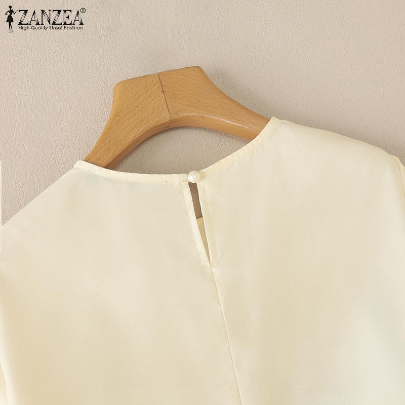 ZANZEA Women Summer Round Neck Short Sleeve Colorblock Blouses