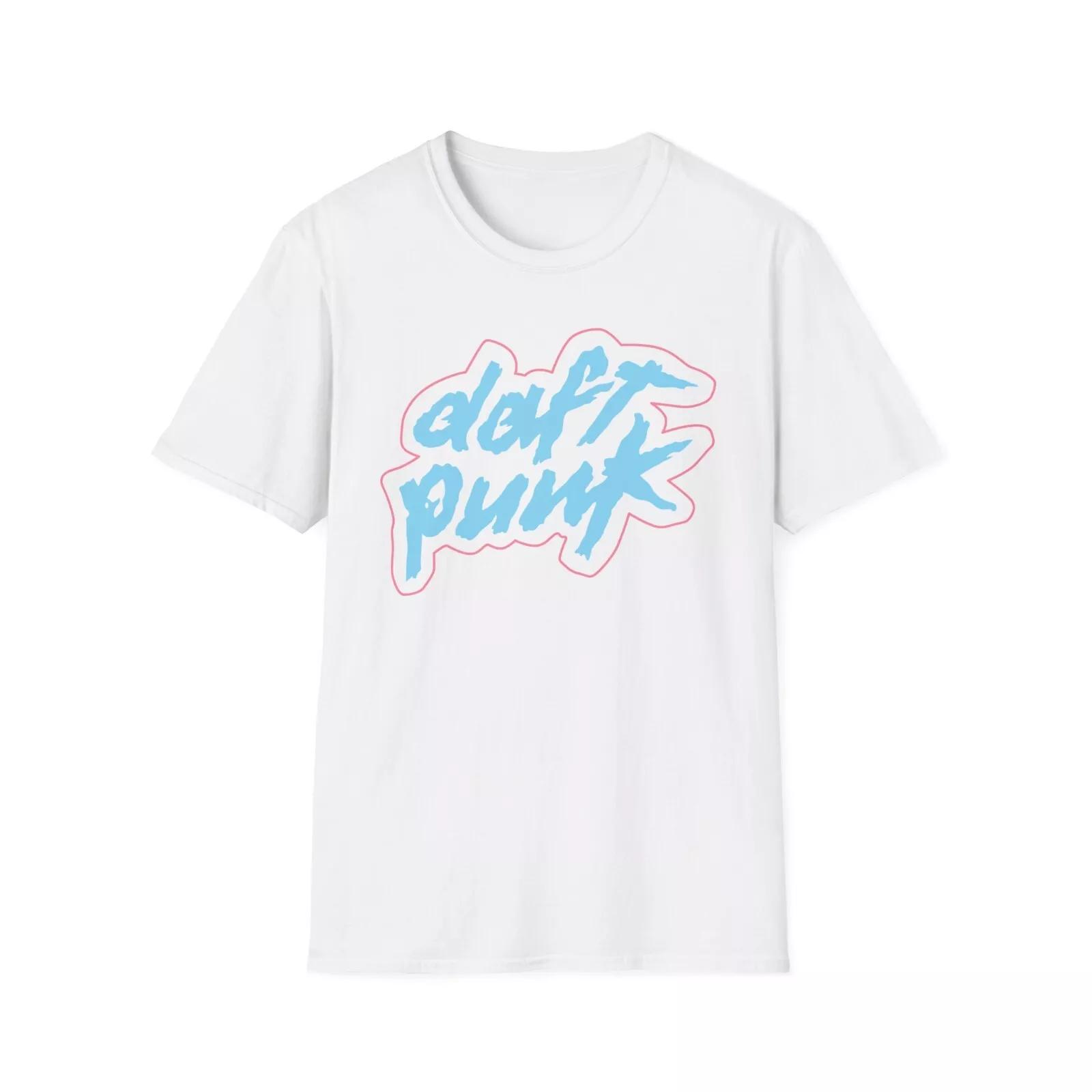 

Daft Punk Logo White Black Tee Shirt Blue Pink Logo Retro TShirt T-Shirt 4XL