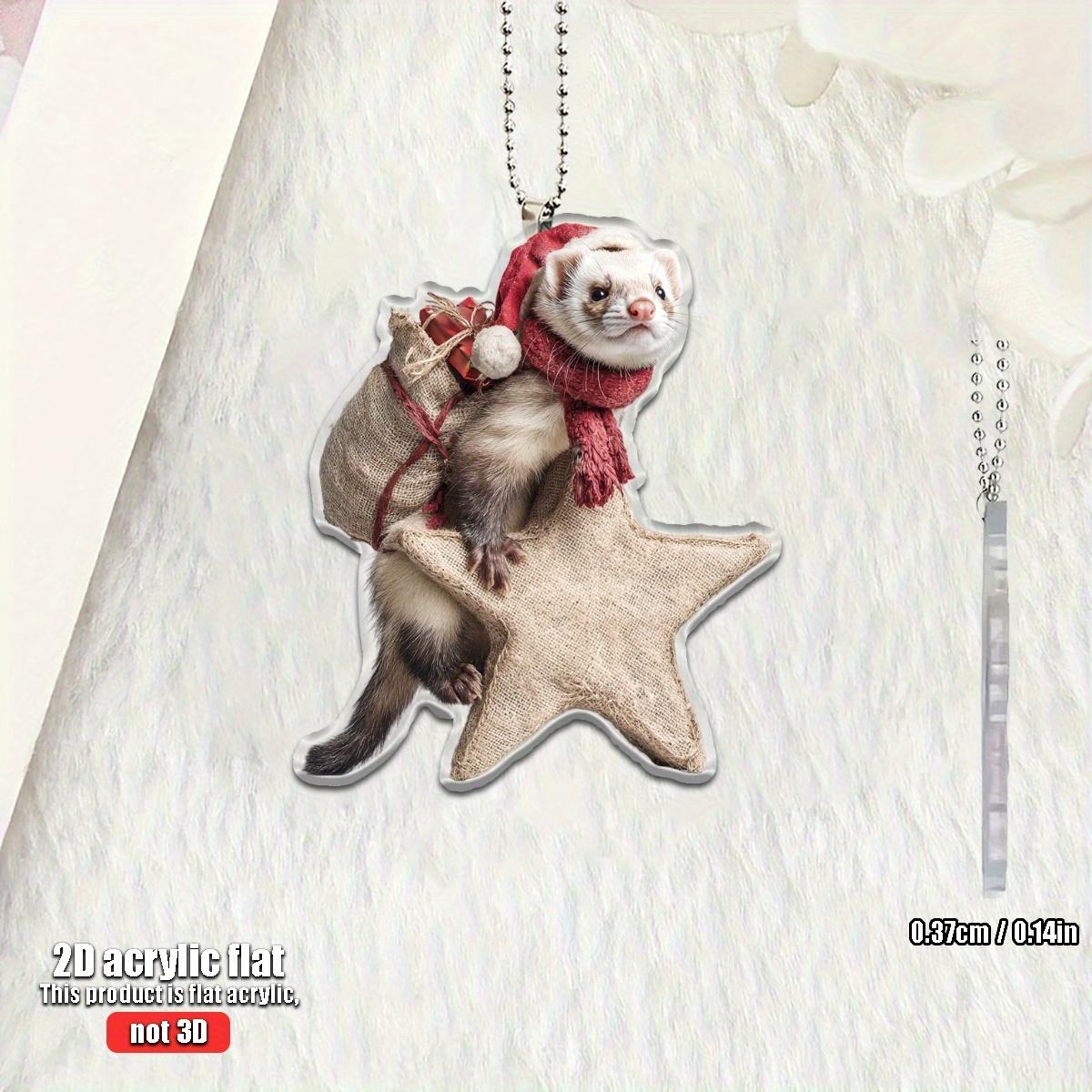 

2D Ferrets Wearing Red Scarves Holding Stars Suitable for Car Home Festival Decoration Christmas Tree Pendant Christmas Gift