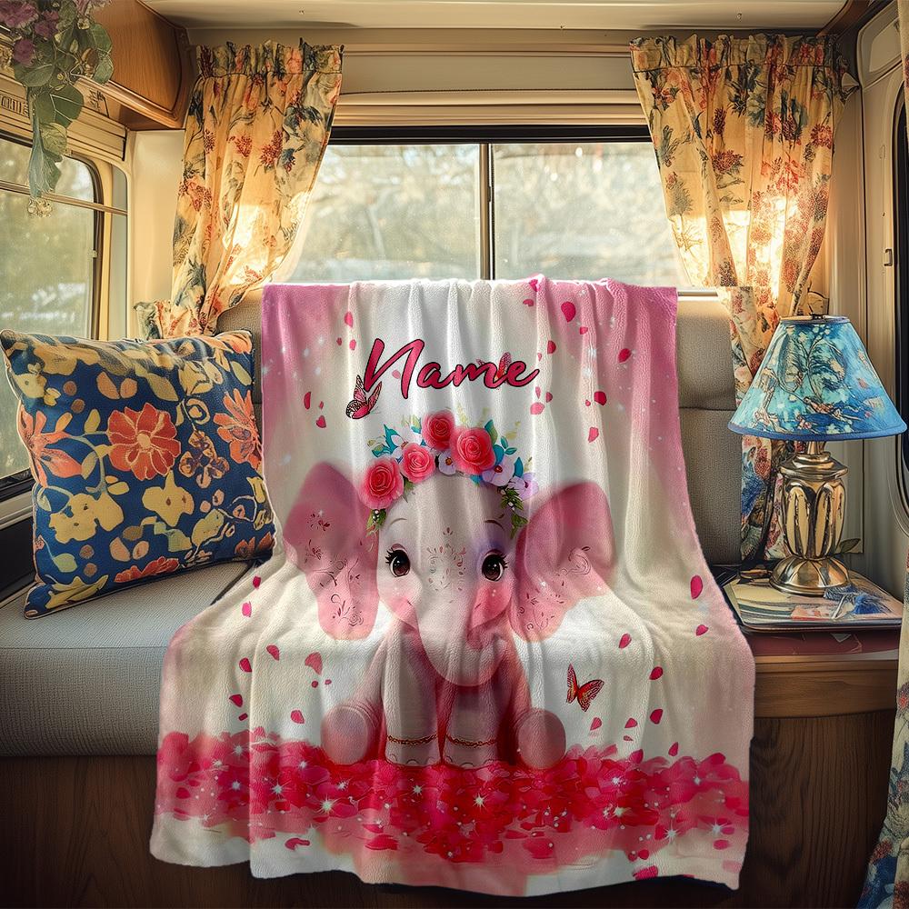 Elephant Customize Your Name Rv Blanket Soft Comfortable Lightweight Perfect For Travel Camping Picnics Sofas Rvs Bedding Living Room Ideal Gift For