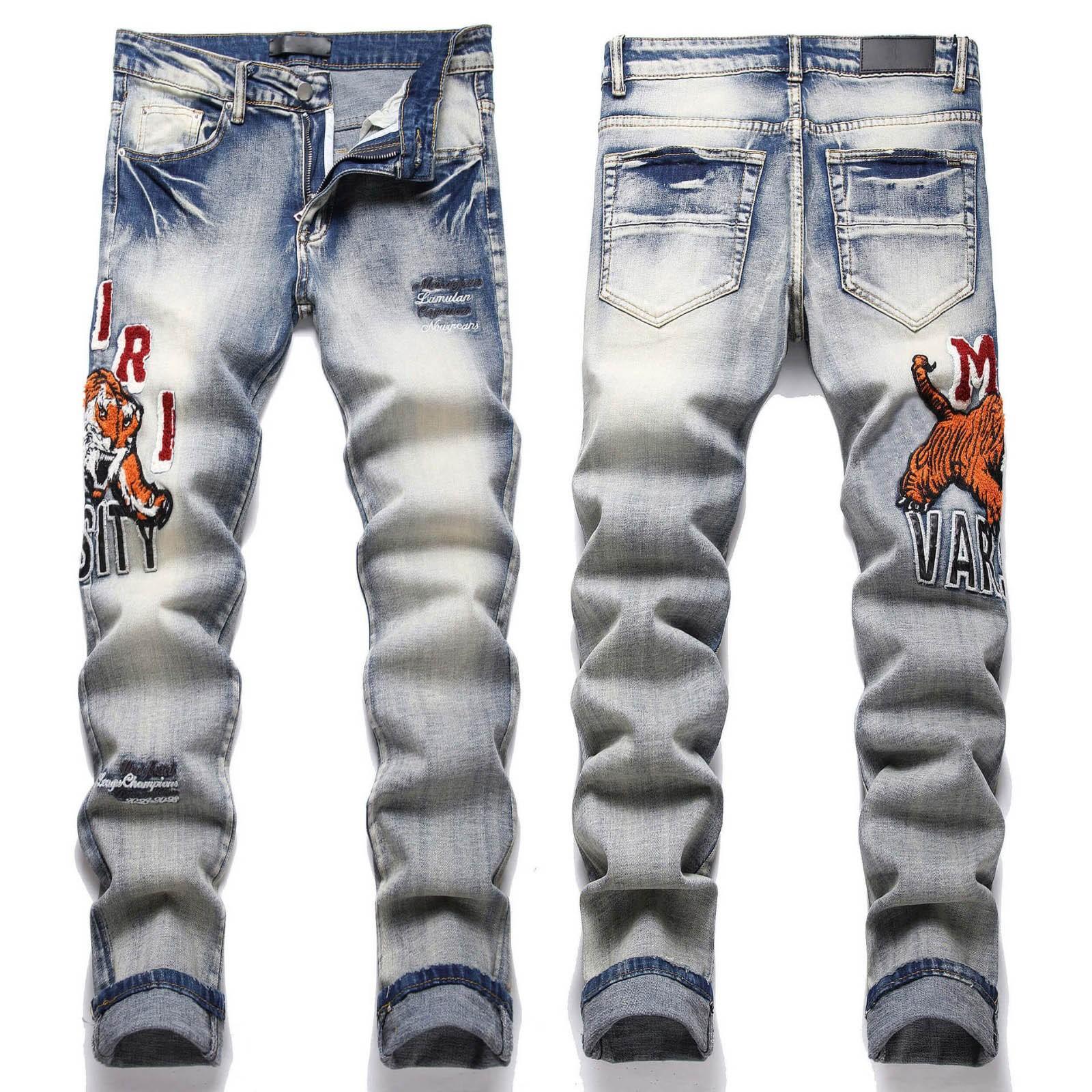 Джинсы Denim Street Youth Trendy Jeans Stretch с вышитыми отверстиями, узкие мужские джинсы 38