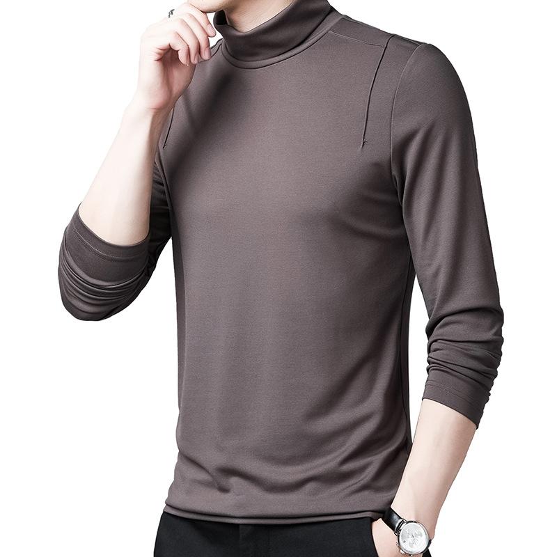 

Весенне-осенняя мужская футболка с длинным рукавом из тутового шелка для молодых и мужчин среднего возраста, пуловер с полувысоким воротом, базовая футболка, мужская футболка 3XL