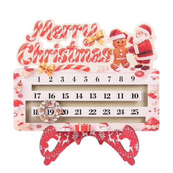 Creative Christmas Gift Wooden Countdown Calendar for Desk, Rustic Holiday Decoration with Reusable Sliding Date Marker, Living Room Fireplace
