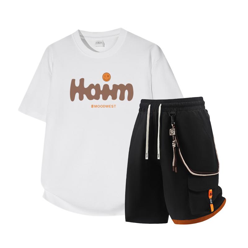 Dmo Men's Short Sleeved Set Summer Short Sleeved Slim Fit Upper Garment Men's Two-piece Set