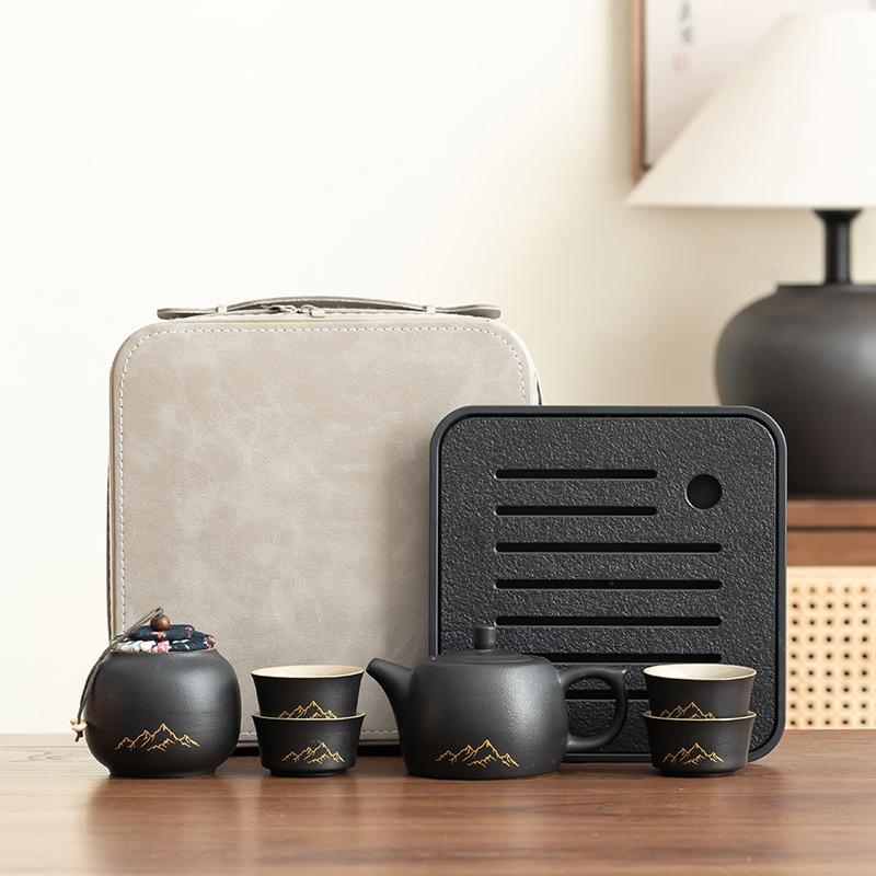 

Kung Fu tea set, portable teapot for business trip, high-end light luxury travel outdoor tea tray small set