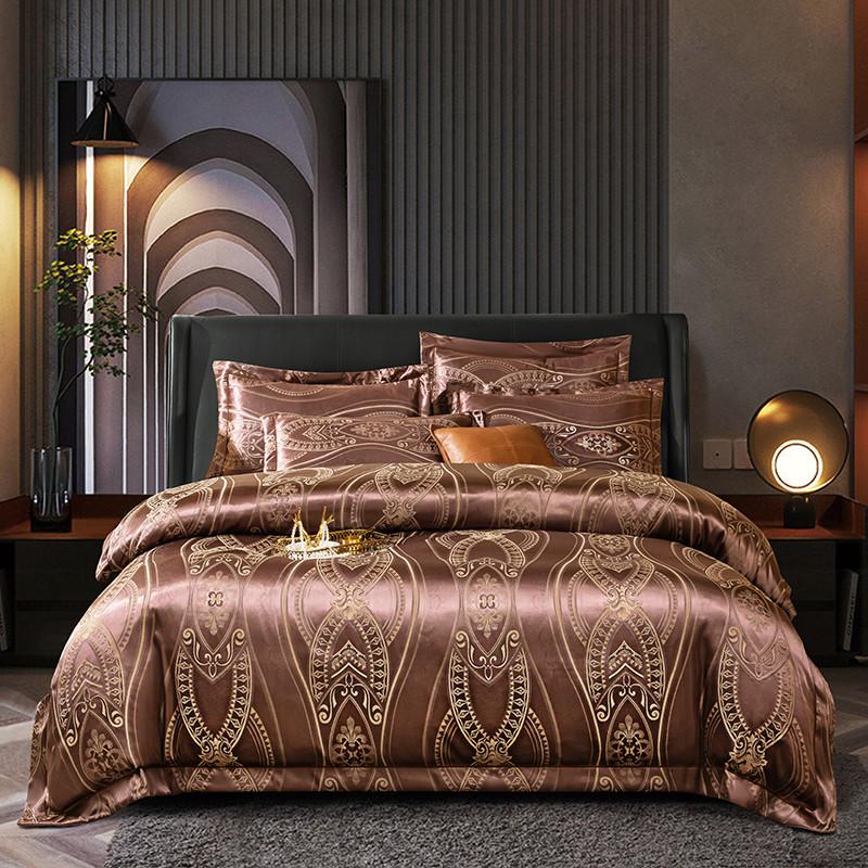 Yarn-Dyed Quality Jacquard Satin Luxury Delicate Silky Texture Bedding Set Double Queen (1Duvet Cover+1Bed Sheet+ 2Pillowcases)
