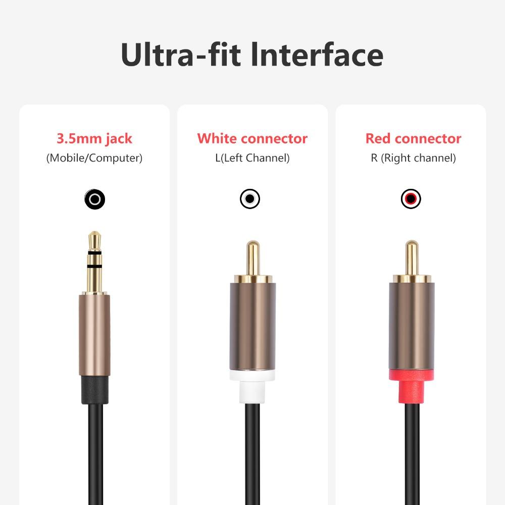 Cabo de Áudio de Liga de Alumínio Cinza Metálico 3,5 mm para 2 RCA, Divisor Y RCA Estéreo de Cobre Livre de Oxigênio para Telefone, Amplificador, Alto-falante, Áudio de Carro