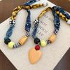 Multicolor Wood Bead Necklace Clavicle Chain Bohemian Choker Patchwork Cloth Chain Necklace  Girls
