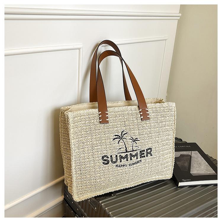 

Popular handbags Large capacity multi-functional straw tote bag Beach bag Ladies bag білий