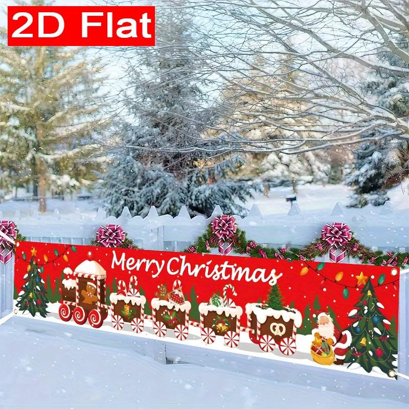 Merry Christmas Banner, Gingerbread Santa Claus Train Design, Polyester Outdoor Garden Porch Fence Wall Christmas Party Supplies