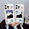 Camera Black Cat Card Bag Mobile Phone Case for iPhone11promax Korean 11 Apple 11 Soft 11Pro Lanyard X