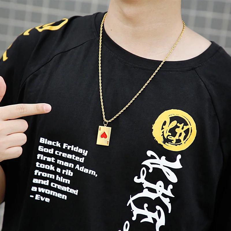 Pánský Hip Hop Pokerová Karta Přívěsek Náhrdelník Bling Kamínky Hrací Karta Řetízek Nerezová Ocel Streetwear Šperky pro Party Dárek