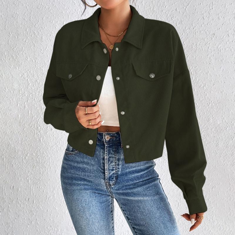 Autumn and Winter Loose Long Sleeve Casual Women Short Coats Buttons Simple Elegant Fashion Office Jacket Lapel Ladies Solid Color Clothing