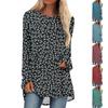 Women's Fashion Casual T-shirt Printing Long Sleeve Round-neck Medium Long Top