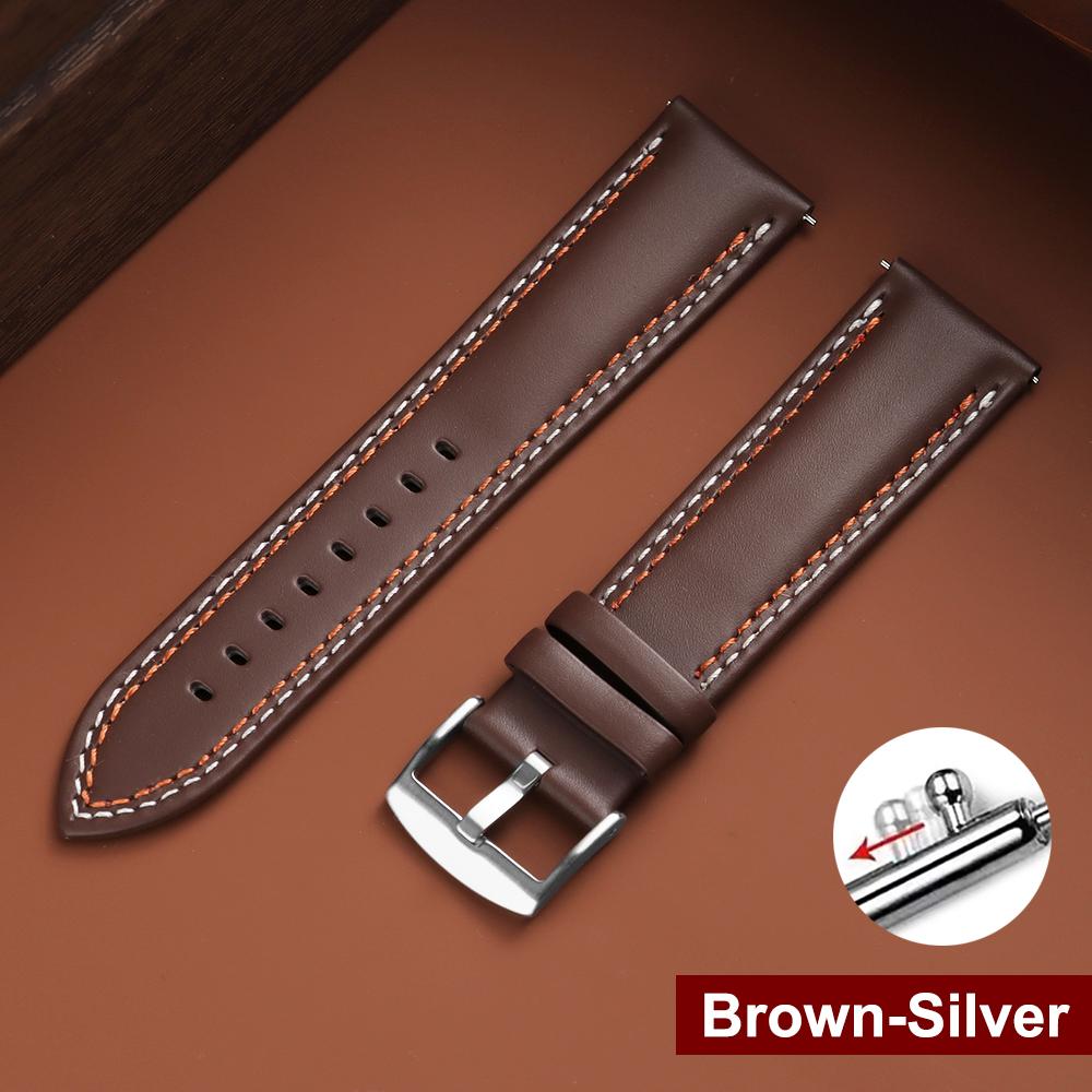 Handmade Cowhide Strap with Double Stitching Top Grain Genuine Leather Watch Band 20 22 24MM Quick Release Replacement Watchband