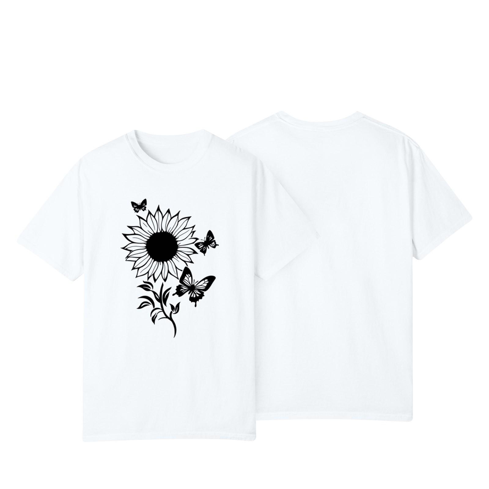 

Women s Casual Sunflower Print Street Slim Fit Short Sleeve T-Shirt Top XL білий