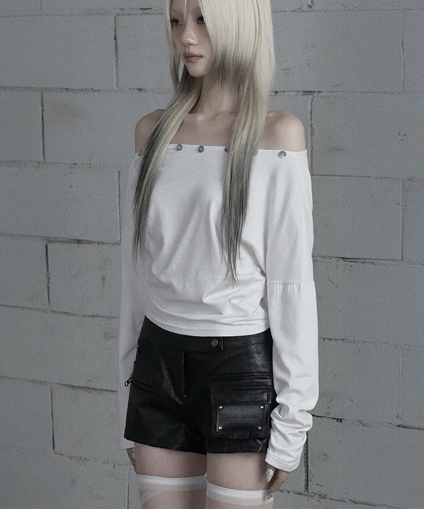 ETRE AU SOMMET Shoulder Line Button Long Sleeve (White)