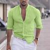 2023 Men's Long Sleeve Hawaiian Beach Shirt - Solid Color Summer Holiday Wear