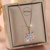 Luxus Damen Blauer Opal Zirkon Stein Sonnenblumen Anhänger Halskette Vintage Silber Roségold Farbe Hochzeit Für Frauen