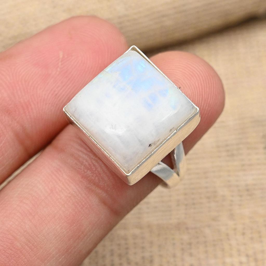 Rainbow Moonstone Gemstone Handmade 925 Sterling Silver Ring Jewelry For Women