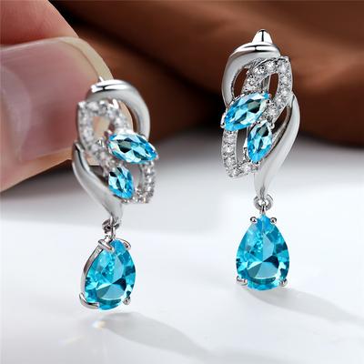 Cute Female Pink Crystal Zircon Stone Flower Earrings Vintage Wedding Jewelry For Women