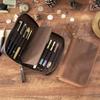 Crazy Horse Rindsleder Retro 10-Schlitz Füllfederhalter-Etui mit Reißverschluss