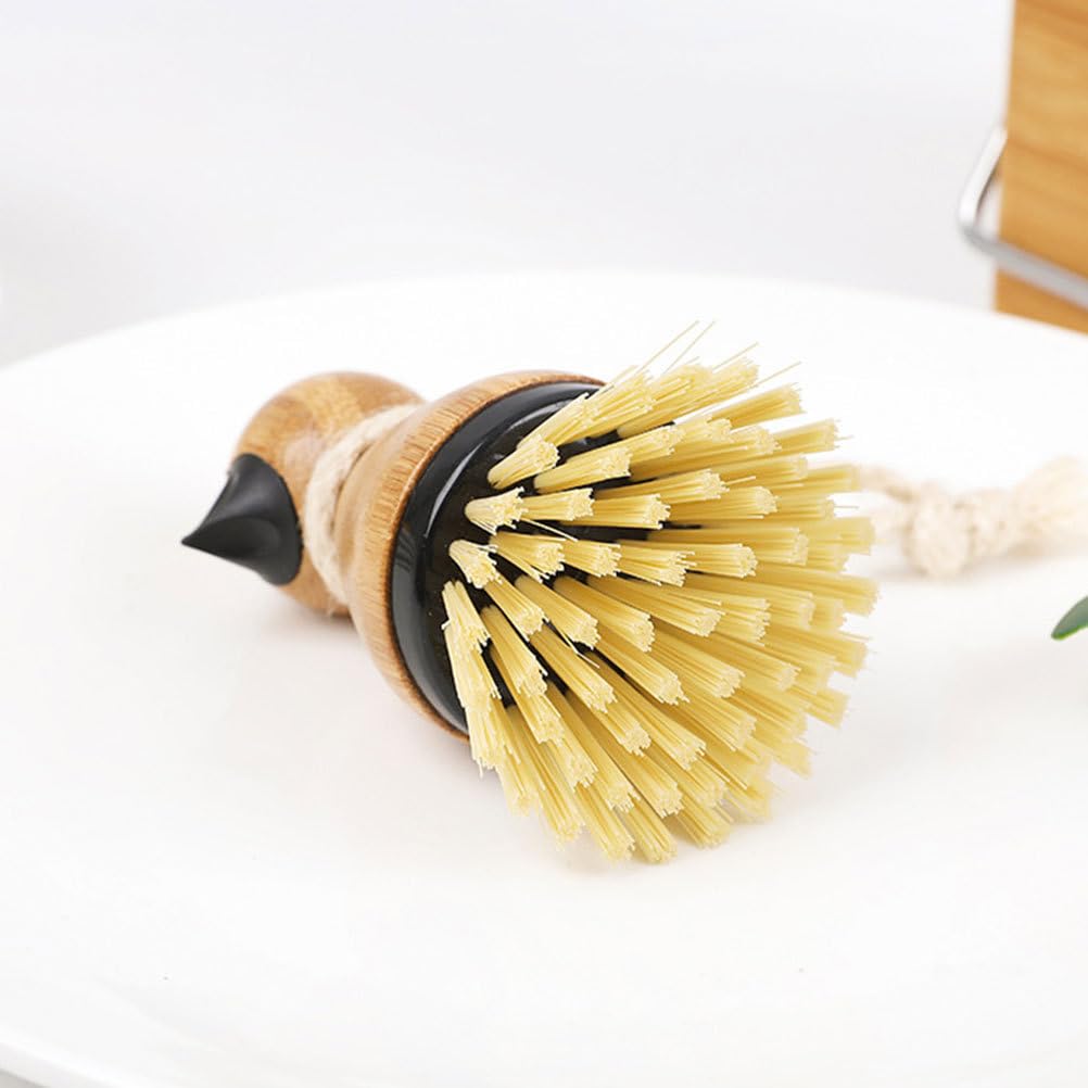 OUNONA Cepillo de Cocina con Estropajo de Bambú para Lavar Woks Chinos y Sartenes de Hierro Lavar Vajilla Lastimar Tus Manos Limpieza Cocina Herramientas de Cocina