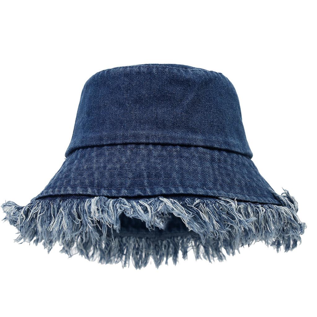 Retro Streetwear Denim Fisherman Hat With Wide Brim For Sun Protection In Summer
