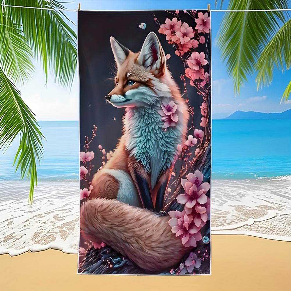 Jmg Household Supplies Large Beach Towel Fox Watercolor Print Tapestry Boho Floral Jungle Decor Tropical Animal Wall Art