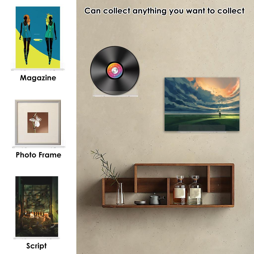 6/8/12pcs Records Holder Acrylic Wall Mount Self Adhesive Album Disc Show Floating Rack Clear Vinyl Display No Drill Storage