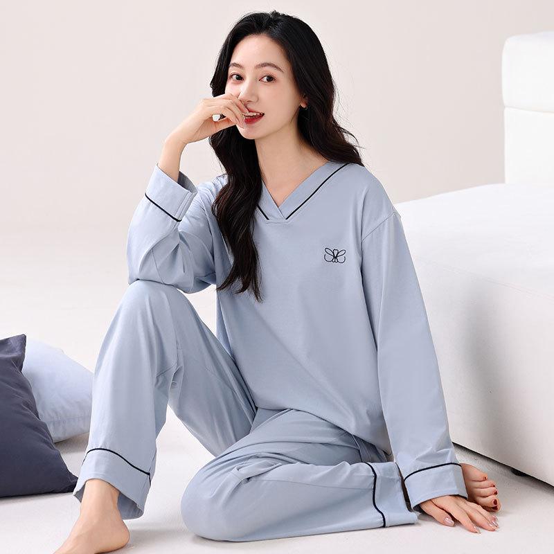 Pyjamas mit integrierten Brustpolstern Reine Baumwolle Langärmelig Damen Freizeit-Loungewear Damenmodelle