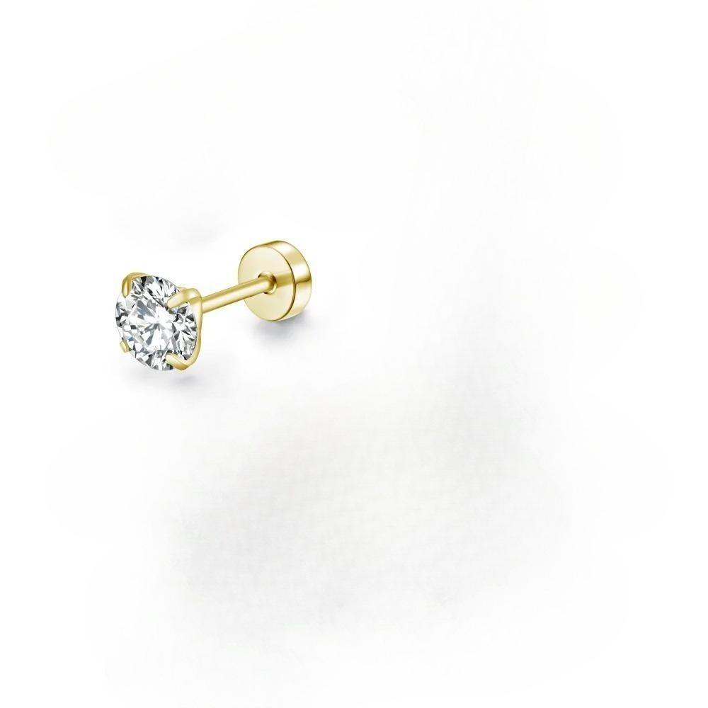 Classic Simple Stainless Steel Four Claws Round AAA Zircon Piercing Stud Earrings for Women Fashion Trend Zircon Accessory Gift