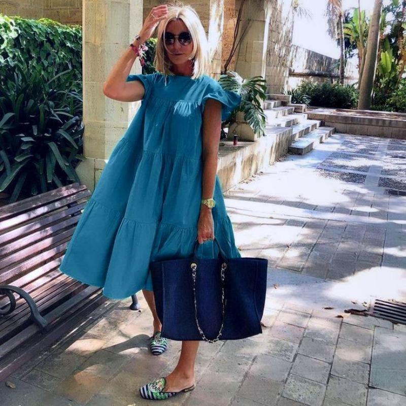 Summers  Women'S Retro Loose 3xl Casual Round Neck Short Sleeve One-Piece Dresses