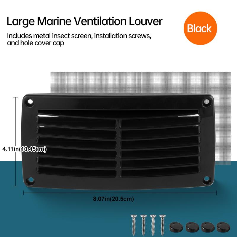 Universal Square Air Vent for Marine Boat & RV, White/Black Louvered Ventilation Grille, Durable Plastic Cover