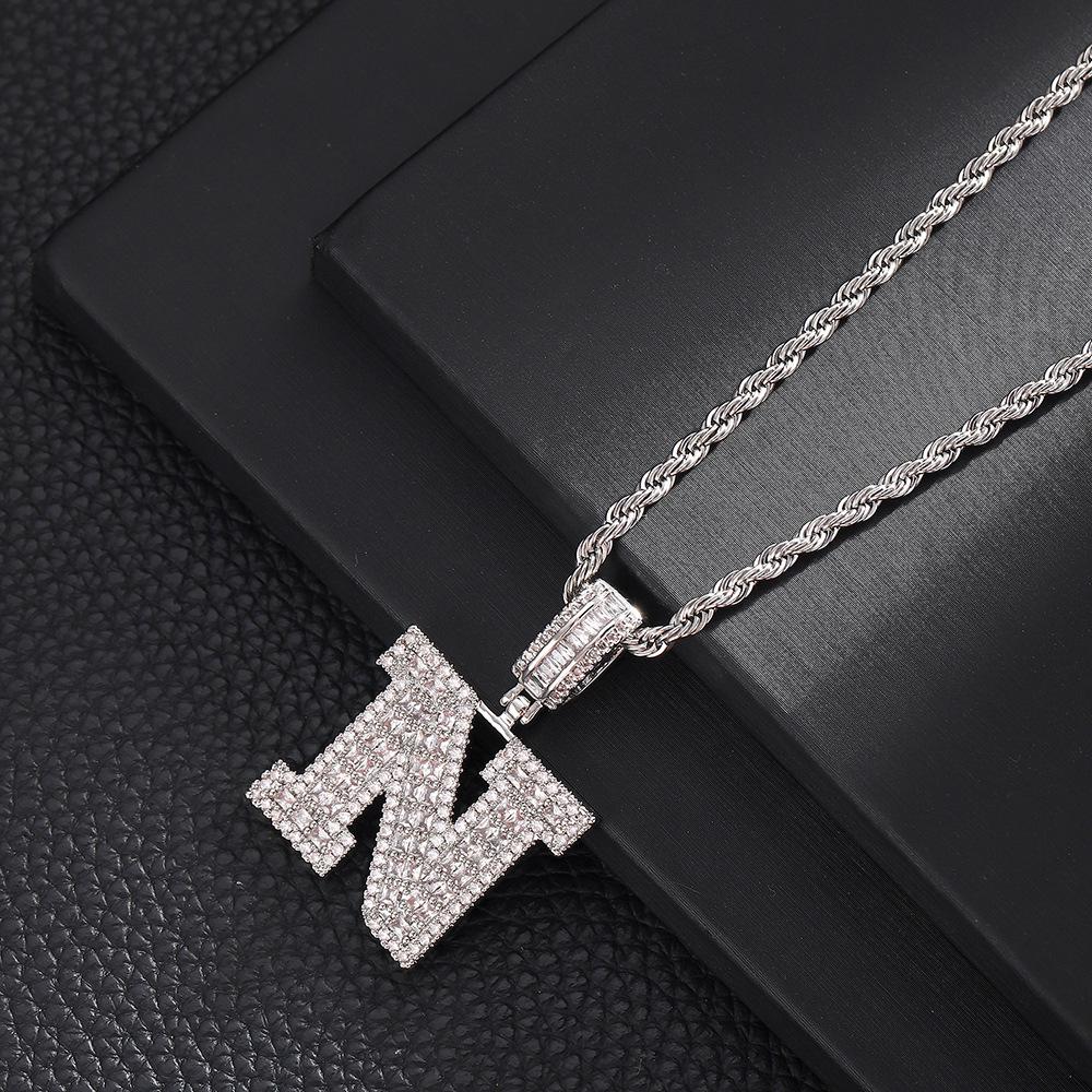 Hip Hop Letter Pendant Zircon Necklace Popular Instagram Personalized Accessory Niche Design Men's and Women's Pendant Necklace
