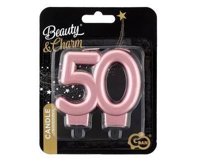 50th Birthday Candle, Metallic Rose Gold, 8