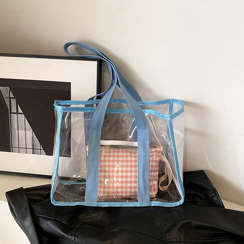Pvc Transparent Handbag Tote Bag Women Summer Beach Clear Tote Bag Travel Storage Bags Portable Waterproof Carry Bag