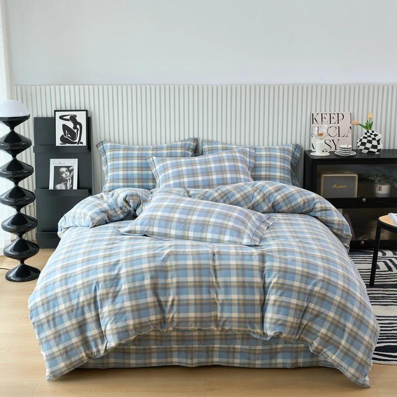 New Cotton Quilt Cover Plaid Yarn-dyed Washed Single Douvet Bed 160x210 220x240 Skin Friendly Comfortable Large Size Bedding