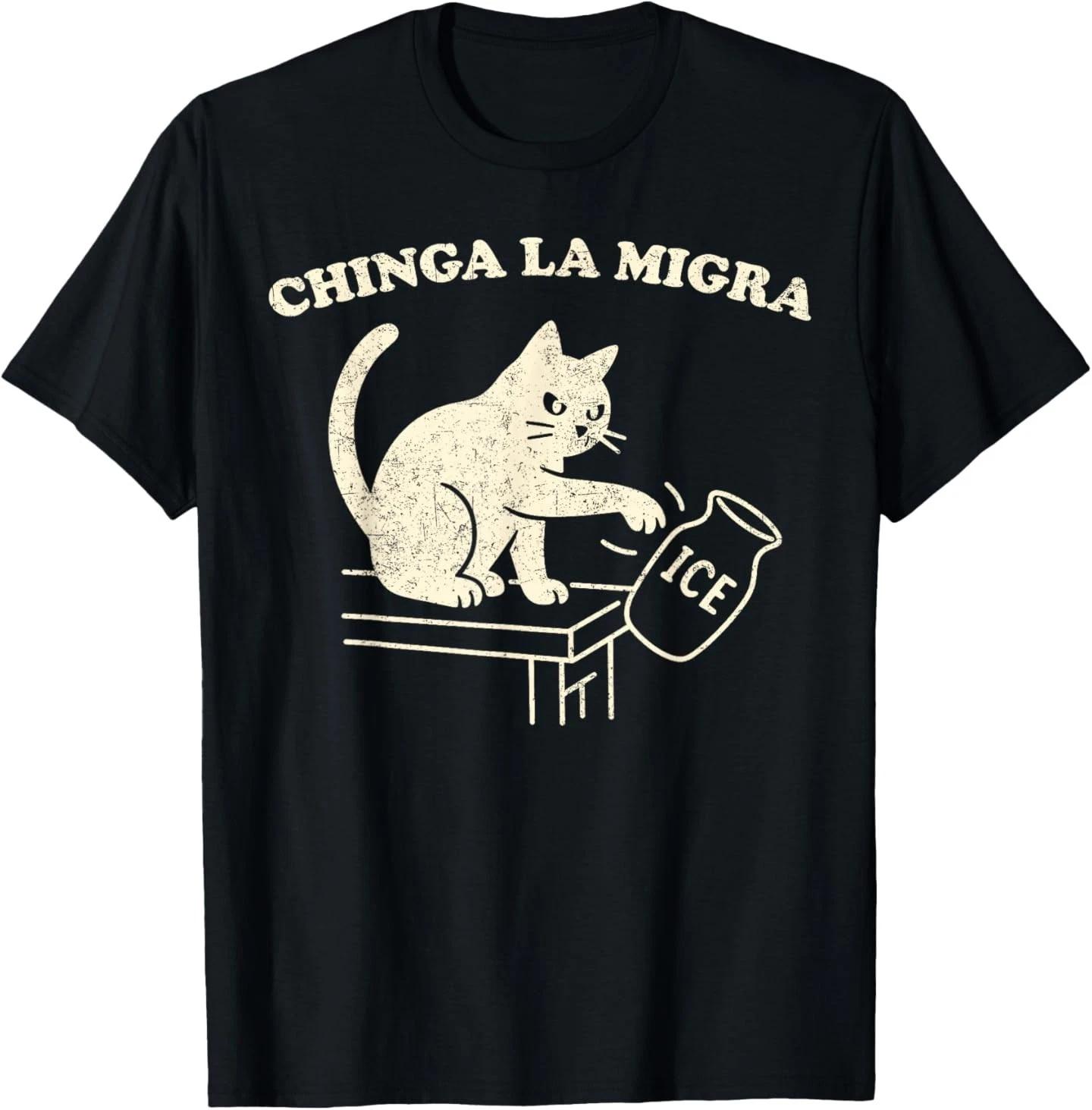 Chinga La Migra Cat Against Ice Funny Protest Graphic T-Shirt S