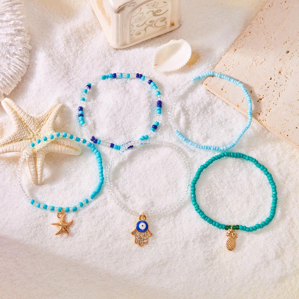 Bohemian Starfish Shell Multilayer Beaded Jewelry Set With Music Note Elements For Womens Summer Beach Wear