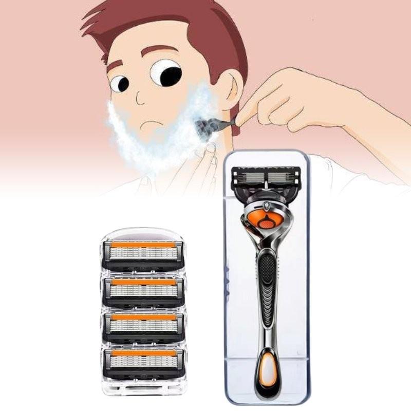 Innovative Five Blade Shaving Razor For Gentlemen With Stylish Orange And Black Color Scheme