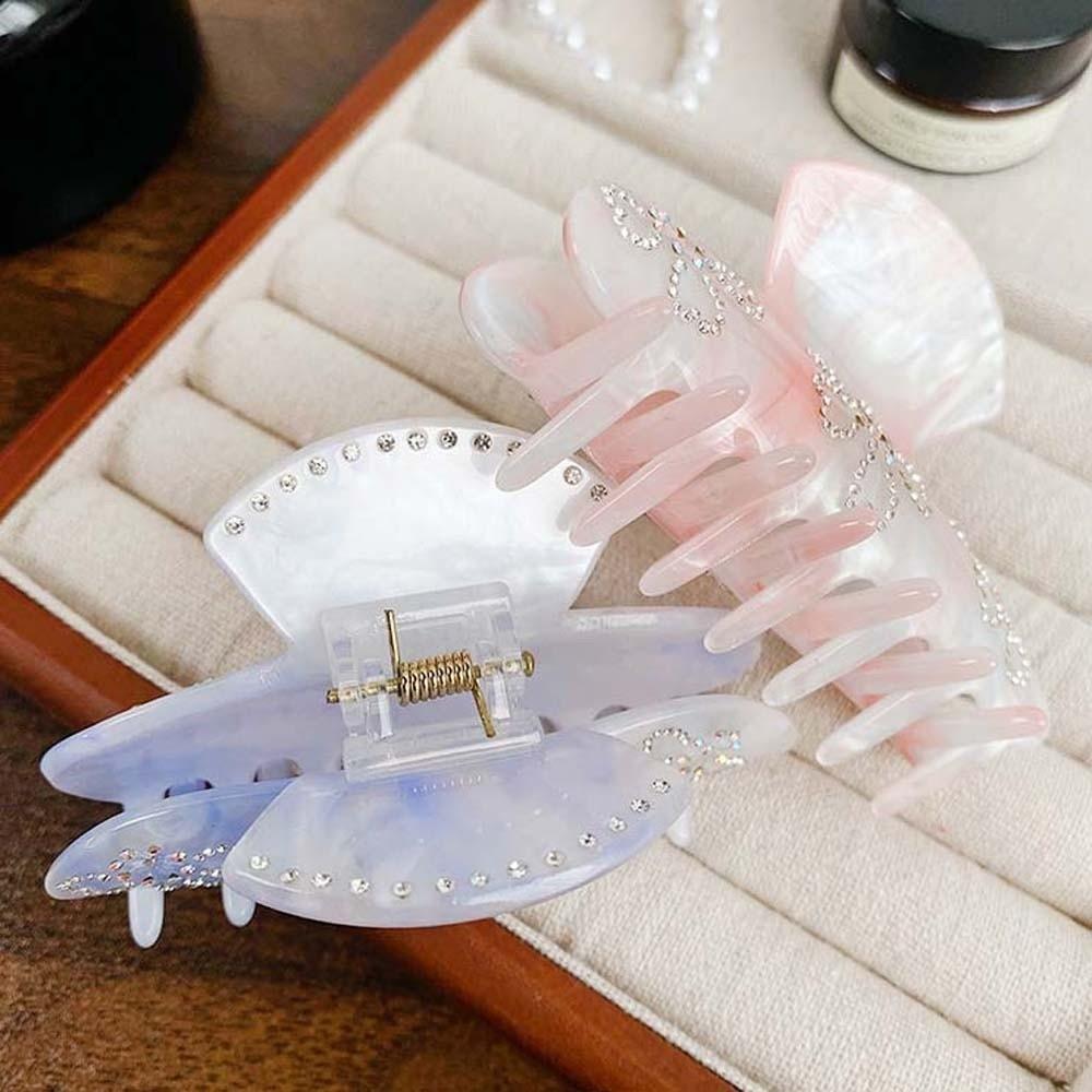 Korean Style Women Shark Clip Iridescent Acrylic Hair Claw Rhinestone-inlay Hair Claw Female