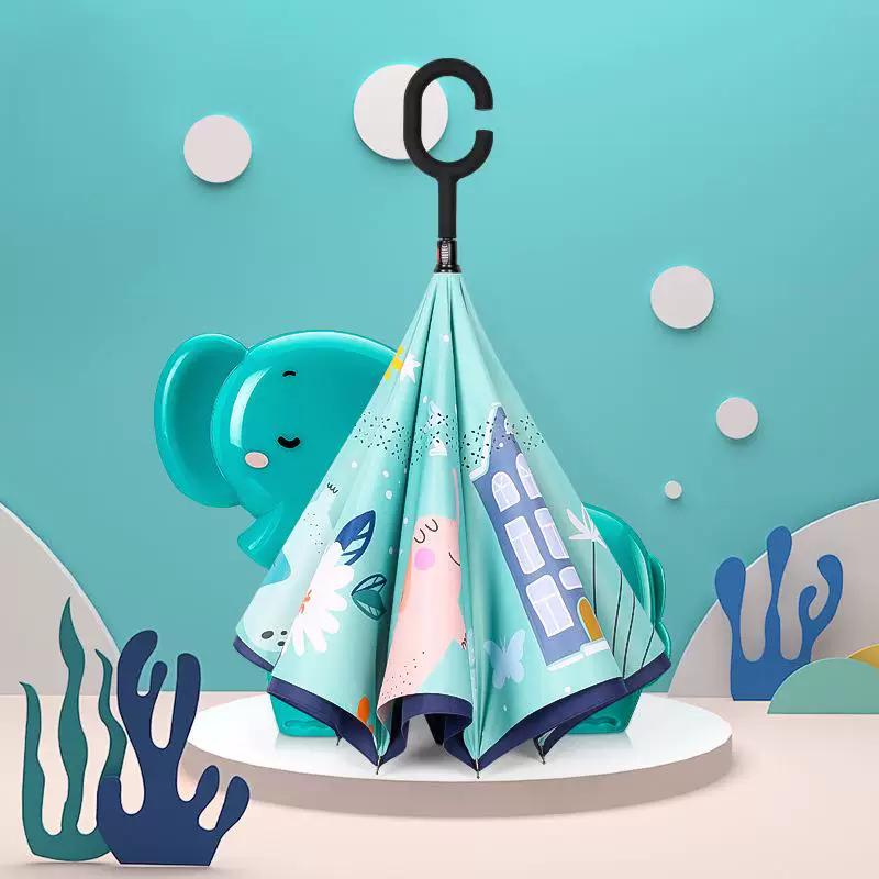 Umbrella, Reverse Umbrella, Double-Layer Hands-Free Long-Handled Children's Umbrella, Cute Cartoon Umbrella for Primary School Students, Rain or